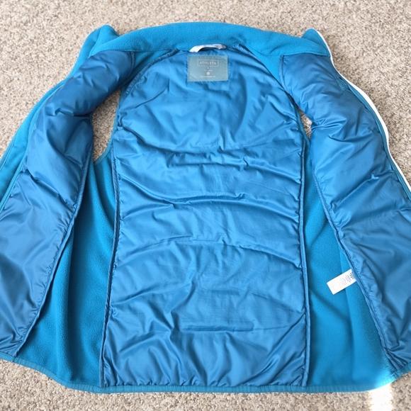 Athleta Puffer Vest Flashback Teal Embroidered Back Performance Running Size S - Picture 7 of 13